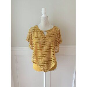 Naif Yellow Crochet OverlayTop With Keyhole Neckline S